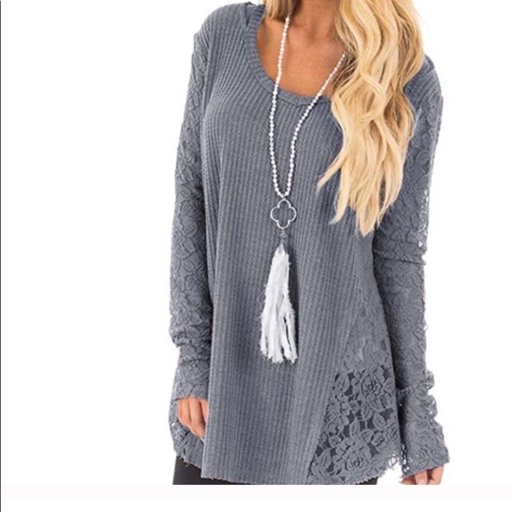 Super cute woman top lace Stitching knitted - Picture 4 of 6